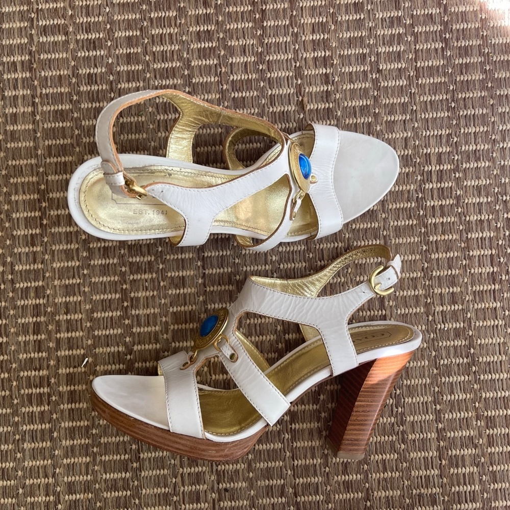 Coach Leather Heeled Sandals, White - Picture 2 of 9